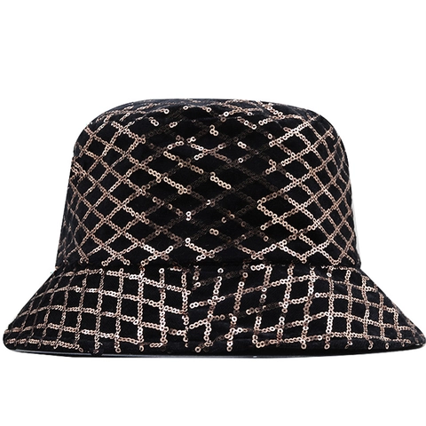 Sequin Bucket Hat Glitter Shiny Polyester Wide Brim Sun Protection Fashion Party Club Headwear Women