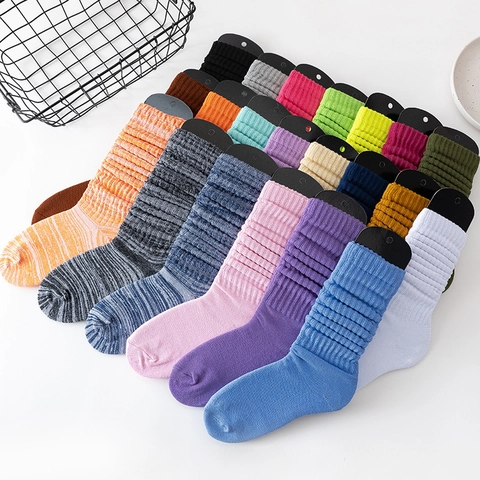 Women's Slouch Socks Casual Solid Color Ribbed Knit Loose Stacked Mid Tube Socks Breathable Polyester Blend Daily Wear