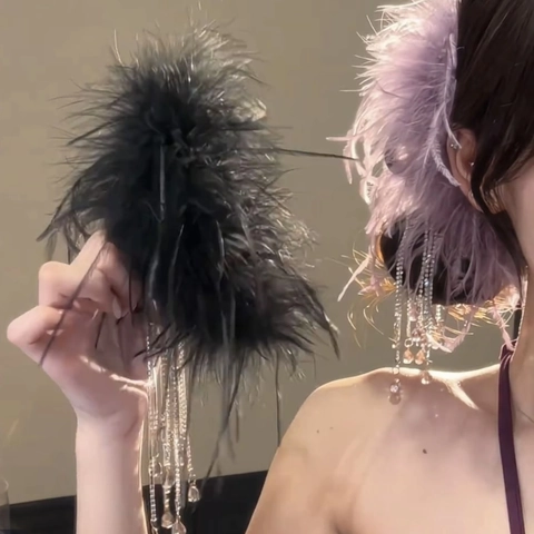 Große Haarklammer Mit Federn Und Strass Quasten Elegante Kristall Haarkralle Für Damen