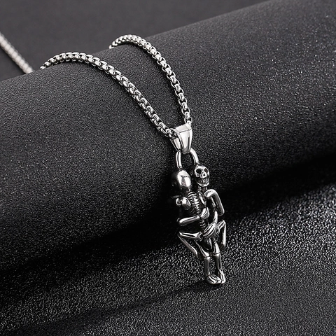 Skeleton Skull Pendant Necklace 316L Stainless Steel Sword Soldier Vintage Punk Gothic Jewelry For Men Retro Style