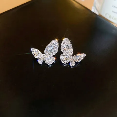 Pendientes De Mariposa Con Brillantes Y Poste De Plata De Ley 925 Joyería Elegante De Aleación Para Mujeres Accesorio Estiloso
