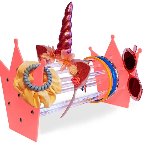Headband Display Stand Pink Crown Acrylic Hair Accessories Organizer Storage Rack For Girls Desktop Jewelry Holder