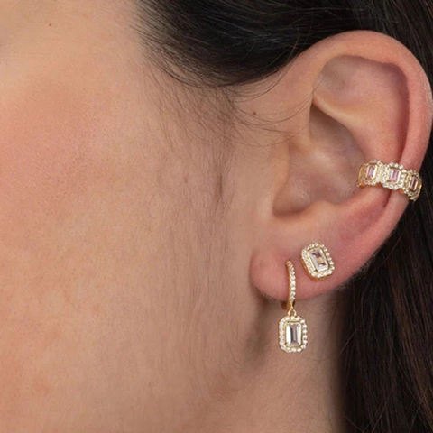 Orecchini a Cerchio in Rame e Zirconia con Perno in Argento Sterling 925 Geometrici Rosa Bianco Donna Gioielli