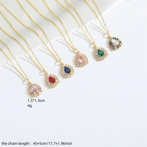 Collana Pendente Goccia Vintage Rame Zirconi Cubici Design A Raggiera Forma Pera Gioielli Per Donne Elegante Minimalista