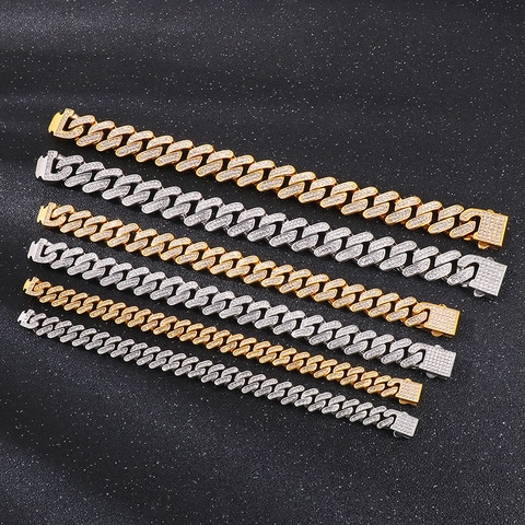 Hip Hop Iced Out Cuban Link Bracelet Stainless Steel Full Rhinestone Streetwear Jewelry For Men And Women