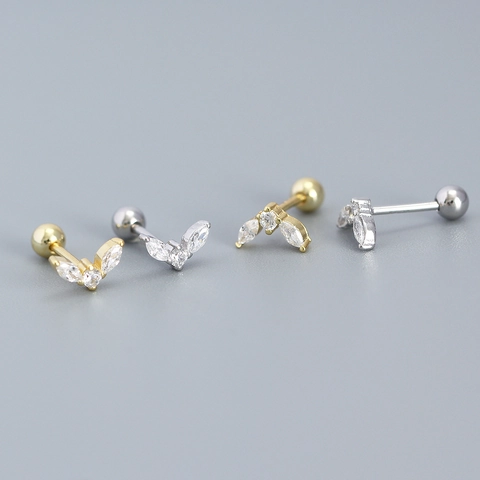 Marquise Zirconia Stud Earrings 925 Sterling Silver Wing Shape With Screw Ball Back Fashion Piercing Jewelry For Women