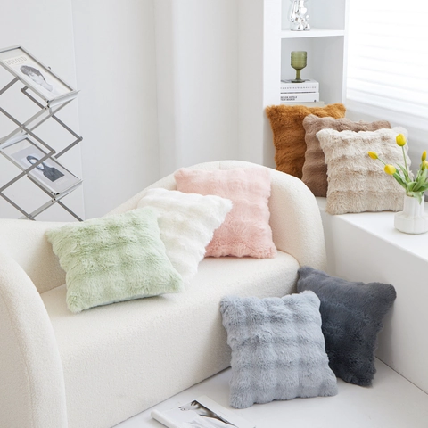 Soft Plush Bubble Fleece Square Decorative Pillow Cover Faux Fur Cushion For Home Sofa Couch Furniture Invisible Zipper