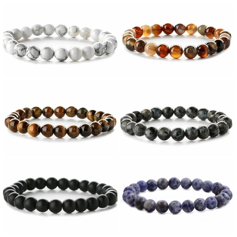 Naturstein Perlenarmband Tigerauge Howlith Achat Lavagestein Minimalistischer Heilstretch Schmuck Damen Herren