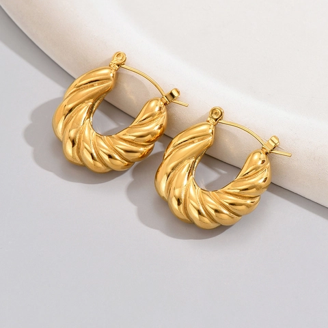 Orecchini a Cerchio a Forma di U Intrecciati in Acciaio Inossidabile alla Moda per Donna Placcati in Oro 18 carati Gioielli Geometrici