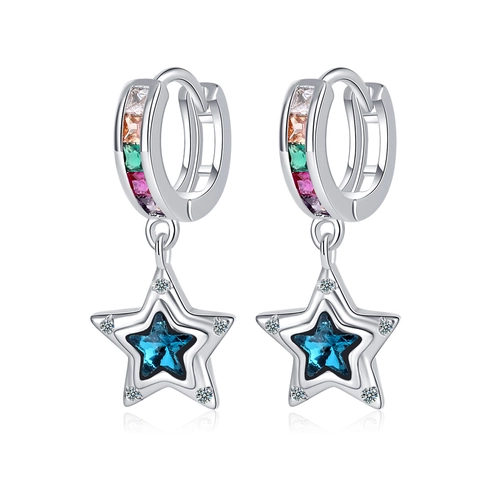Ster Pentagram Huggie Oorbellen Koper Platina Verguld Blauw Regenboog Zirconia Kleine Sierlijke Sieraden Voor Vrouwen