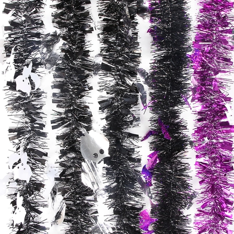 Halloween PET Tinsel Garland With Ghost Bat Cat Pattern Hanging Pull Flower Festive Party DIY Ornaments Decor Ribbon