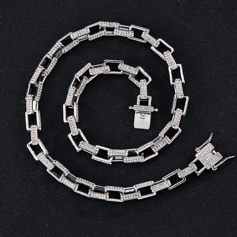 Collar Pulsera de Eslabón Cubano Hip Hop Iced Out Aleación de Zinc Diamantes de Imitación AAA Cadena Rectangular Streetwear Joyería Hombre