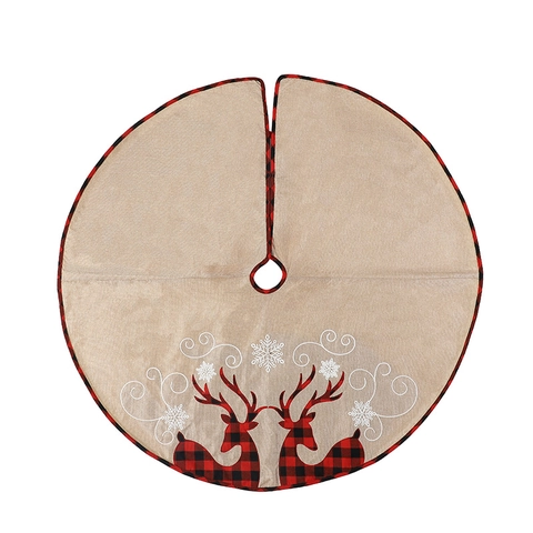 Kerstboomschort Jute Met Rood Zwart Geblokte Rendier Sneeuwvlok Borduurwerk Vakantie Boom Decor Rustiek