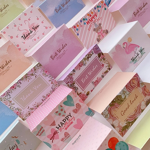Mini Cartes De Vœux Papier Spécial Merci Anniversaire Best Wishes Message Note Motif Flamingo Floral Coeur Papeterie