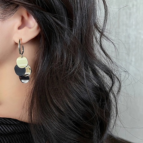 Orecchini Con Nappine Di Paillettes In Lega Con Perno In Argento Geometrico Oro Nero Gioielli Di Moda Per Donna Chic