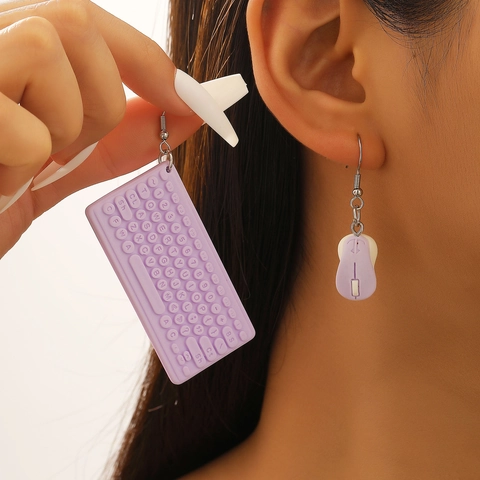 Creative Computer Keyboard Mouse Asymmetric Drop Earrings Novelty Resin Plastic Funny Geek Jewelry For Women Macaron Colors
