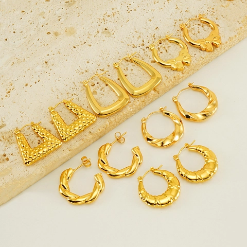 Boucles D'oreilles Créoles Torsadées Nœud Papillon Acier Inoxydable Plaqué Or 18K Bijoux Géométriques Femmes