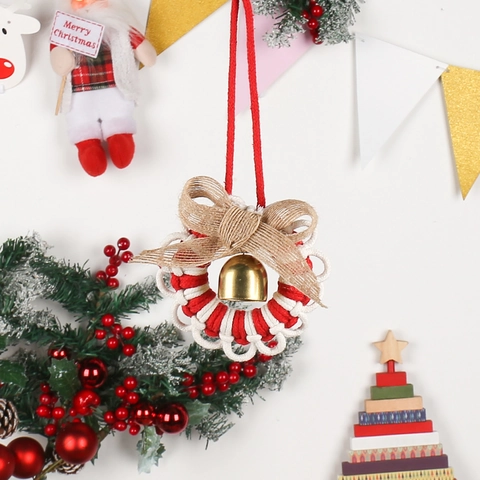 Decorazioni Appese Di Natale Tessute A Mano Macramé Corda Cotone Fiocco Sacco Campanello Metallo Corona Albero Stella Stile Nordico
