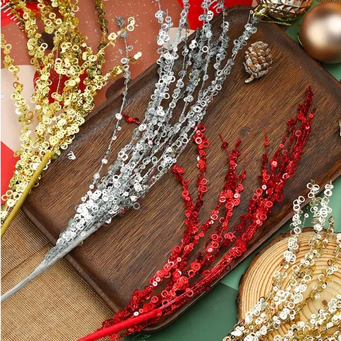 Glitzer Feuerwerk Zweige Weihnachtsdeko PVC Pailletten Stiele Für DIY Blumenarrangement Feiertag Party Glänzende Ornamente