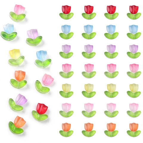 Handmade Tulip Flower Glass Beads Gradient Petal Beads For DIY Jewelry Making Earring Hairpin Accessories Flower Beads