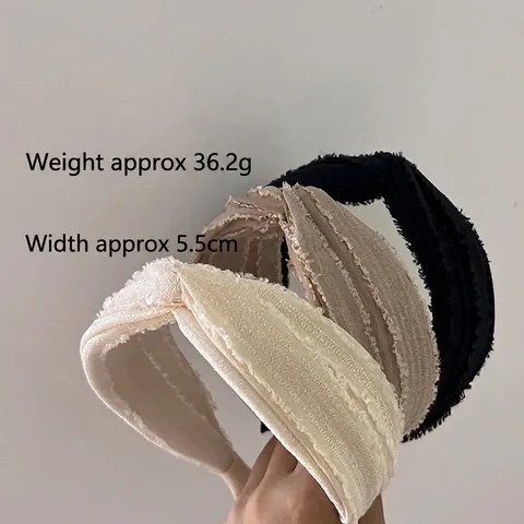 Wide Cross Twist Headband French Style Fabric Raw Edges Solid Color Vintage Hair Accessory For Women