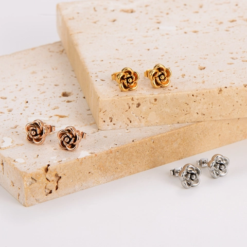 Pendientes De Botón Con Flor De Rosa Acero Inoxidable 304 Elegante Diseño De Nicho Vintage Joyería Romántica Para Mujer