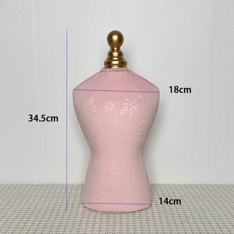 Pink Velvet Mannequin Bust Jewelry Display Stand Portrait Neck Necklace Holder Embossed Floral Desktop Organizer