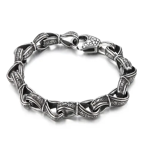 Vintage Geschwärztes Gliederkette Armband 316L Edelstahl Hammerschlag Textur Industrial Punk Stil Für Herren