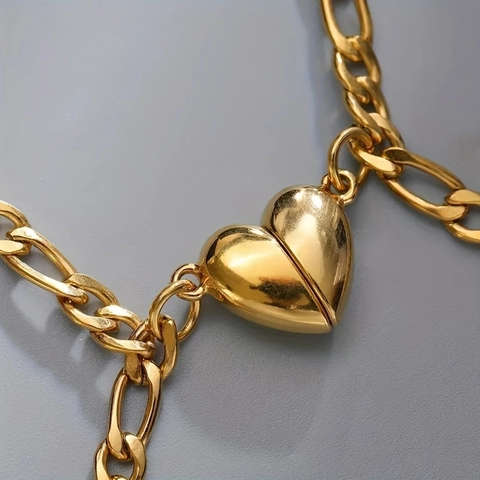 Fashion Stainless Steel Magnetic Heart Bracelet For Women Couple Figaro Cuban Chain Jewelry Gold Silver Bracelet For Dating Gift
