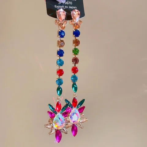 Orecchini Pendenti Goccia D'acqua Con Strass Colorati Perno In Argento Sterling 925 Lega Lunga Nappa Boho