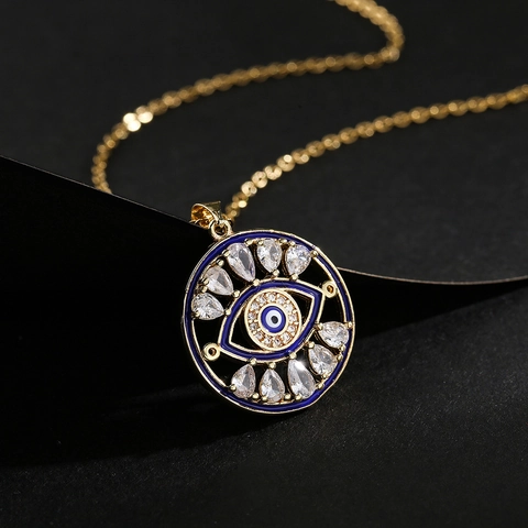 Evil Eye Anhänger Halskette Kupfer Mit Zirkon Und Blauer Emaille Hohles Design Mode Glücksschmuck Für Frauen