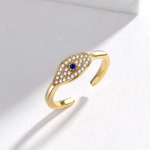 Evil Eye Fashion Ring Blue Eye Open Ring Copper Zirconia Gold Silver Plated Bohemian Jewelry Adjustable Women Finger Ring