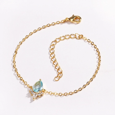 Waterdrop Blue Gemstone Bracelet Copper Gold Plated With Zircon Accents Elegant Adjustable Jewelry For Women