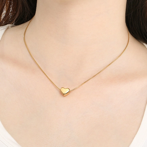 Collana Con Ciondolo A Cuore Minimalista In Acciaio Inossidabile Catena A Serpente Delicata Gioielli Alla Moda Per Donna