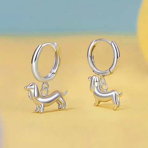 Dackel Hund Creolen 925 Sterlingsilber Süße Tiere Welpen Hängeohrringe Einfacher Modeschmuck Geschenk Für Damen
