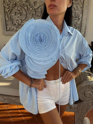 Damen Bluse Hemd Langarm 3D Stereoskopische Plissierte Blume Dekoration Elegantes Pendler Solid Polyester Mode Top