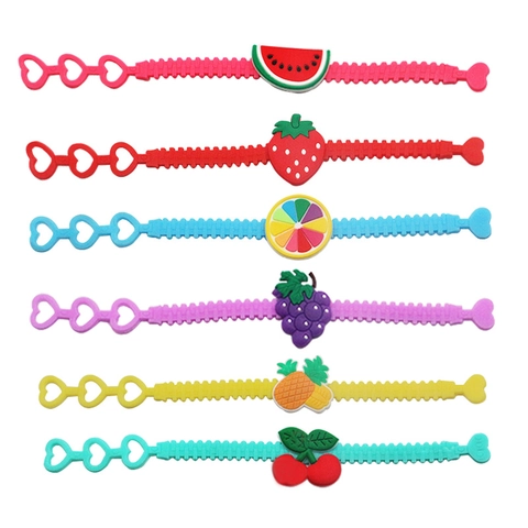 Children Fruit Cartoon Jewelry Accessories Silicone PVC Necklace Ring Slap Bracelet Hair Clip For Girls Party Favor
