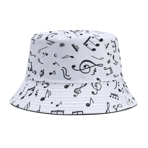 Reversible Bucket Hat Music Note Print Cotton Polyester Foldable Sun Protection Fashion Fisherman Cap For Unisex