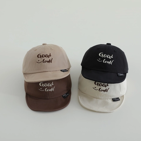 Cappello da Baseball per Neonato Cotone Tesa Morbida Ricamo Good Luck Cappello da Sole Per Bambini Ragazzi Ragazze