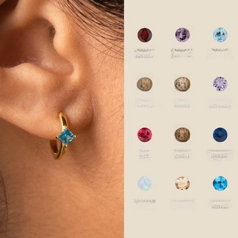 Orecchini A Cerchio Con Pietra Portafortuna Rame Placcato Oro 14K Zirconia Quadrata Gioielli Da Donna