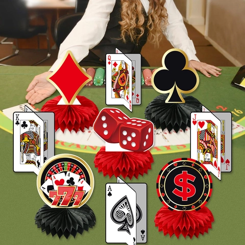Centros De Mesa Panal Temática Casino Cartón Póker Dados Ruleta Decoraciones Mesa Para Fiesta Cumpleaños