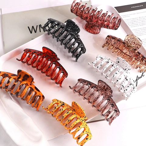 Large Hair Claw Clips Plastic Splash Ink Leopard Print Hollow Rectangular Fashion Hair Accessories For Women