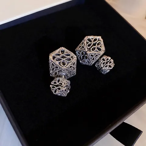 Vintage Hollow Flower Geometric Stud Earrings With 925 Sterling Silver Earring Post Two-Sided Wear Jewelry For Women
