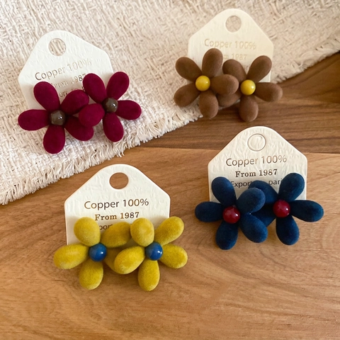 Flower Stud Earrings With 925 Sterling Silver Earring Post Flocking Acrylic Retro Style For Women