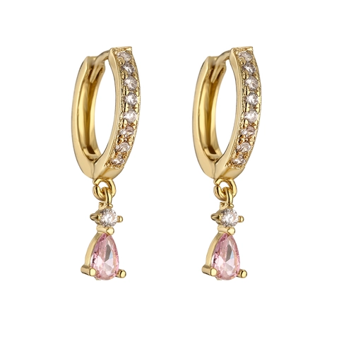 Πολυτελή Χάλκινα Επίχρυσα Σκουλαρίκια Huggie Drop Micro Pave Zircon Teardrop Pear Cut Πολύχρωμα Κρυστάλλινα Κοσμήματα