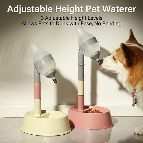 Adjustable Height Pet Water Dispenser And Food Bowl Standing Drinking Station Gravity Feeding Plastic Stainless Steel