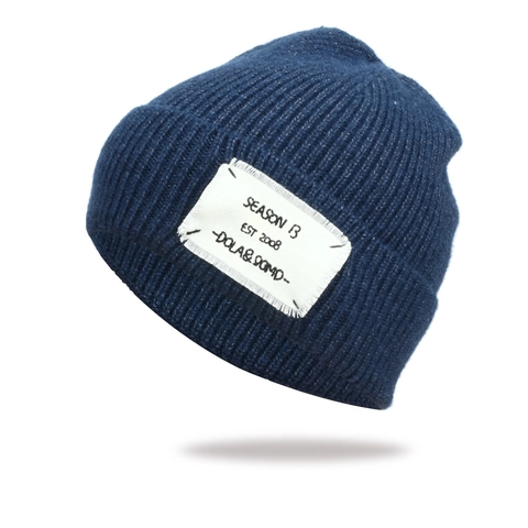 Bonnet En Maille Acrylique Côtelé Chaud Hiver Extérieur Rétro Écusson En Tissu Étiquette Pour Femmes Hommes
