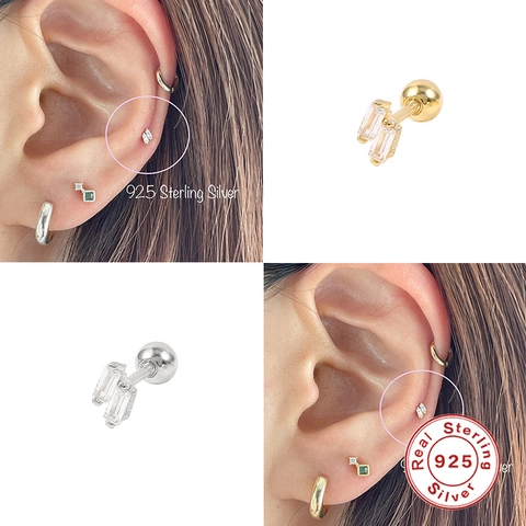 Boucle Oreille Piercing Cartilage Zircon Baguette Avec Tige En Argent Sterling 925 Fermoir À Vis Bijou Minimaliste