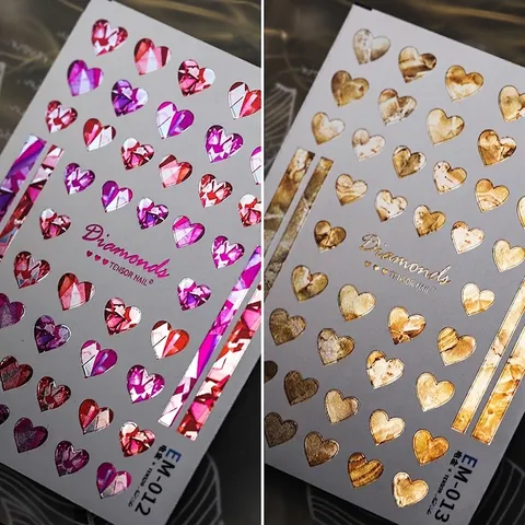 Heart Nail Art Stickers 3D Diamond Cut Texture Metallic Holographic Laser Self Adhesive Decals Shiny DIY Manicure Decoration