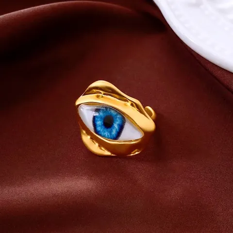 Evil Eye Open Ring Irregular Liquid Metal Alloy Resin Vintage Gothic Punk Surrealist Adjustable Jewelry For Women